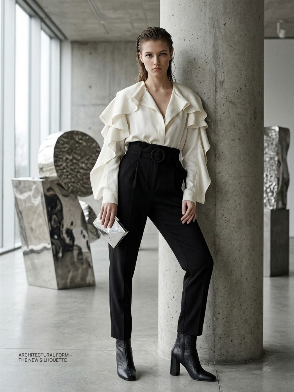161. Zara High Waisted Paper Bag Belted Trousers
